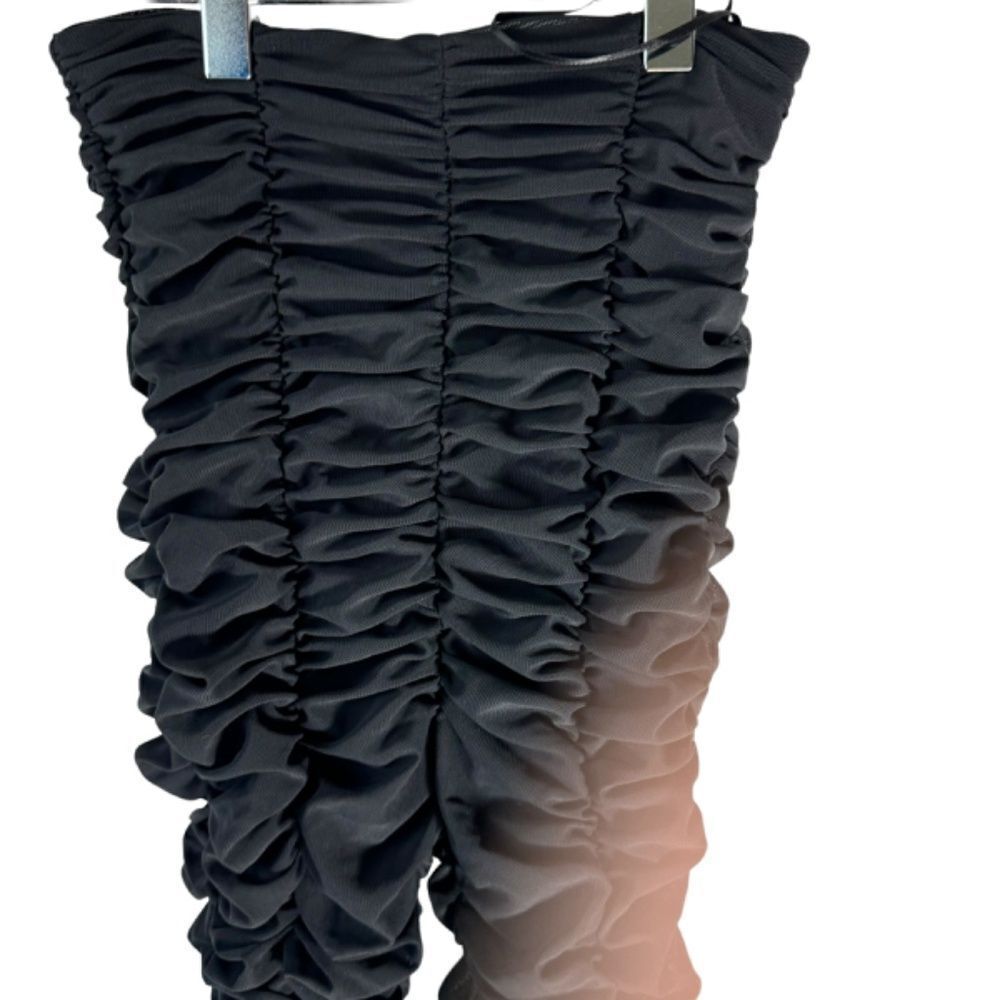 By DYLN Black Total Ruched Mesh Overlay High Waist Ankle Zip Leggings Sz XS - Picture 2 of 8